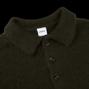 Aspesi Polo Shirts | Militare Green Shetland Wool Polo Shirt