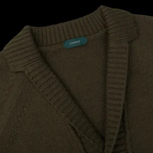 Zanone Knitwear | Military Green Wool Shawl Collar Cardigan