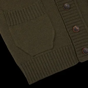 Zanone Knitwear | Military Green Wool Shawl Collar Cardigan