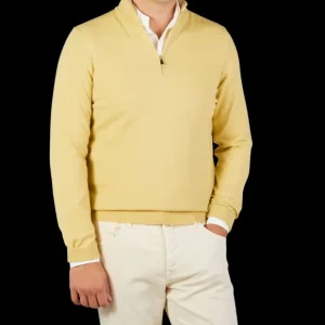 Gran Sasso Sweaters | Muted Yellow Cashmere 1/4 Zip Sweater