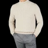 Fedeli Knitwear | Natural Beige Cable Wool Cashmere Rollneck