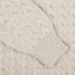 Fedeli Knitwear | Natural Beige Cable Wool Cashmere Rollneck