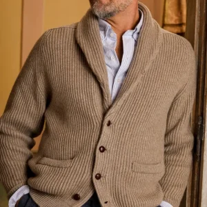 William Lockie Knitwear | Natural Beige Cashmere Shawl Collar Cardigan