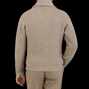 William Lockie Knitwear | Natural Beige Cashmere Shawl Collar Cardigan