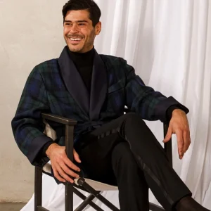 Derek Rose Loungewear | Navy Black Watch Tartan Smoking Jacket