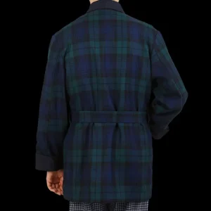 Derek Rose Loungewear | Navy Black Watch Tartan Smoking Jacket