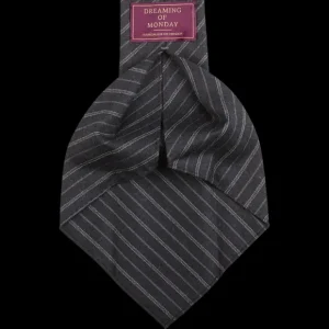 Dreaming Of Monday Ties | Navy Blue Chalkstripe 7-Fold Vintage Wool Tie