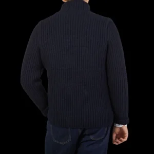 Gran Sasso Cardigans | Navy Blue Chunky Knitted Wool Cardigan