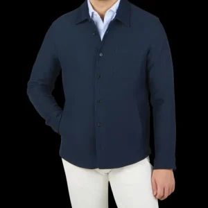 Maurizio Baldassari Outerwear | Navy Blue Cotton Cashmere Mesh Overshirt