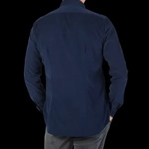 Xacus Shirts | Navy Blue Cotton Corduroy Casual Shirt