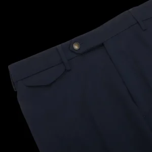 Berwich Trousers | Navy Blue Cotton Flat Front Trousers