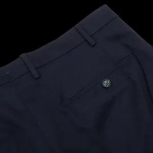 Berwich Trousers | Navy Blue Cotton Flat Front Trousers