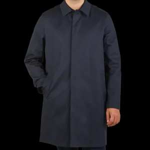 Sunspel Outerwear | Navy Blue Cotton Mac Car Coat