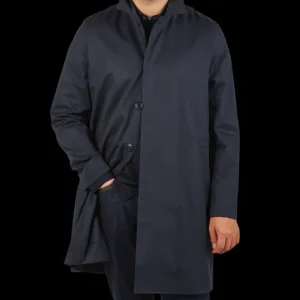 Sunspel Coats & Jackets | Navy Blue Cotton Mac Car Coat