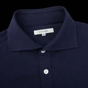Ring Jacket Shirts | Navy Blue Cotton Pique Casual Shirt