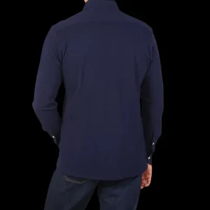 Ring Jacket Shirts | Navy Blue Cotton Pique Casual Shirt