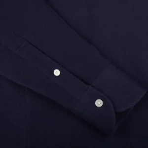 Ring Jacket Shirts | Navy Blue Cotton Pique Casual Shirt