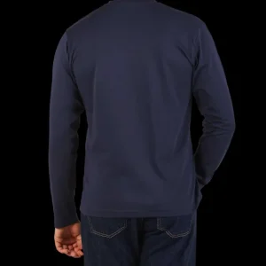 Sunspel T-Shirts | Navy Blue Cotton Riviera Long Sleeve T-Shirt