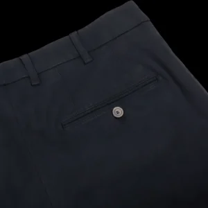 Canali Trousers | Navy Blue Cotton Stretch Flat Front Chinos