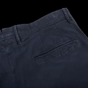 Incotex Trousers | Navy Blue Cotton Stretch Slacks Chinos