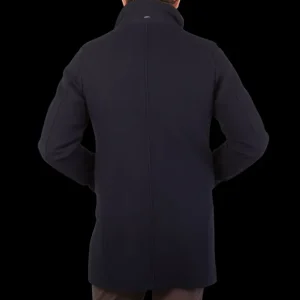 Herno Coats & Jackets | Navy Blue Diagonal Wool Technical Coat