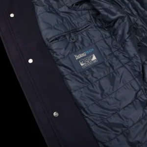 Herno Coats & Jackets | Navy Blue Diagonal Wool Technical Coat