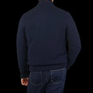 Gran Sasso Knitwear | Navy Blue Faux Fur Lined Cashmere Blouson