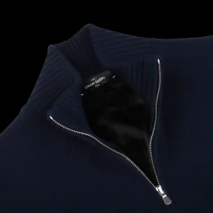 Gran Sasso Cardigans | Navy Blue Faux Fur Lined Cashmere Blouson