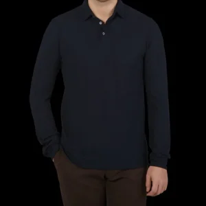 Zanone Polo Shirts | Navy Blue Ice Cotton Ls Polo Shirt