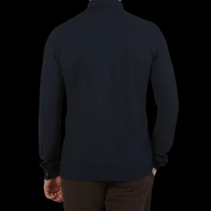 Zanone Polo Shirts | Navy Blue Ice Cotton Ls Polo Shirt