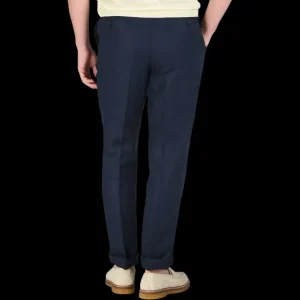 De Petrillo Trousers | Navy Blue Irish Linen Modello B Trousers