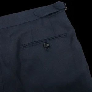 De Petrillo Trousers | Navy Blue Irish Linen Modello B Trousers