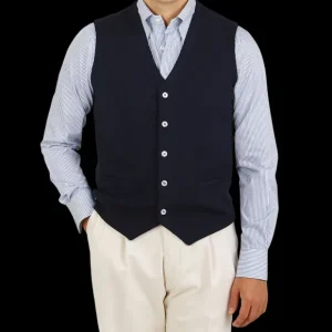 Gran Sasso Knitwear | Navy Blue Knitted Merino Wool Waistcoat