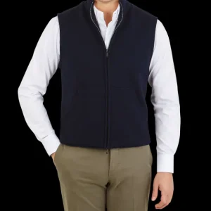 Maurizio Baldassari Outerwear | Navy Blue Knitted Virgin Wool Gilet