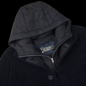 Herno Outerwear | Navy Blue Knitted Wool Nylon Jacket