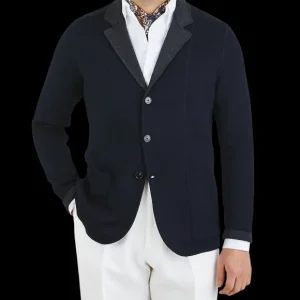 Maurizio Baldassari Outerwear | Navy Blue Knitted Wool Reversible Swacket