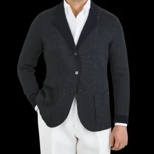 Maurizio Baldassari Outerwear | Navy Blue Knitted Wool Reversible Swacket