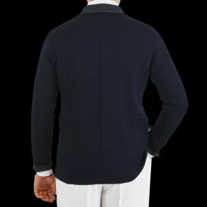 Maurizio Baldassari Outerwear | Navy Blue Knitted Wool Reversible Swacket