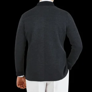 Maurizio Baldassari Outerwear | Navy Blue Knitted Wool Reversible Swacket