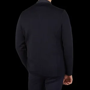 Maurizio Baldassari Outerwear | Navy Blue Knitted Wool Reversible Swacket