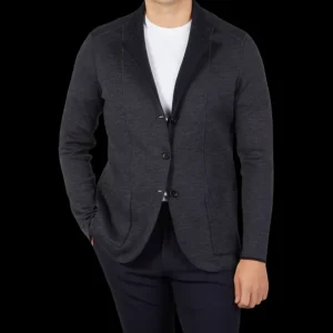 Maurizio Baldassari Outerwear | Navy Blue Knitted Wool Reversible Swacket