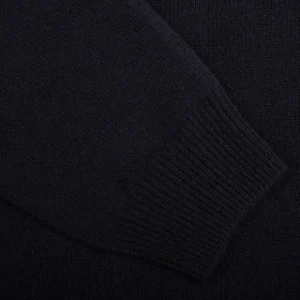 Alan Paine Sweaters | Navy Blue Lambswool Crew Neck