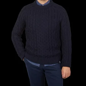 Peregrine Sweaters | Navy Blue Merino Wool Hudson Aran Jumper