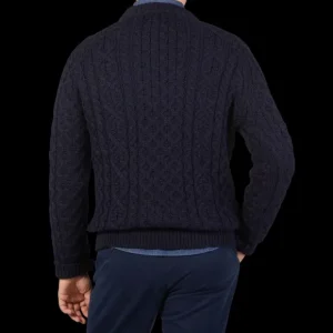 Peregrine Sweaters | Navy Blue Merino Wool Hudson Aran Jumper