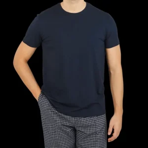 Derek Rose T-Shirts | Navy Blue Micro Modal Stretch T-Shirt