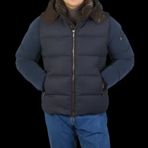 Moorer Outerwear | Navy Blue Nylon Down Padded Quilted Jacket