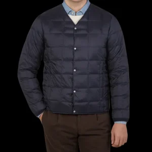 Taion Coats & Jackets | Navy Blue Nylon Down Padded Jacket