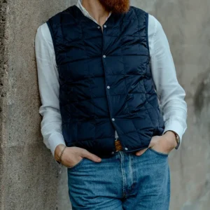 Taion Outerwear | Navy Blue Nylon Down Padded Vest