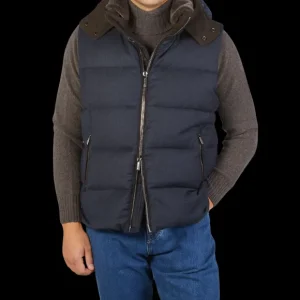 Moorer Outerwear | Navy Blue Nylon Down Padded Quilted Jacket