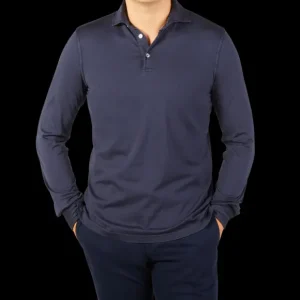 Fedeli Polo Shirts | Navy Blue Organic Cotton Polo Shirt